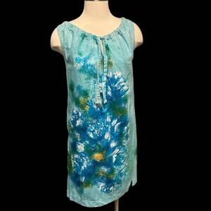 EUC Vintage Ro Vel of California Teal & Turquoise Summer Shift Dress Size Small